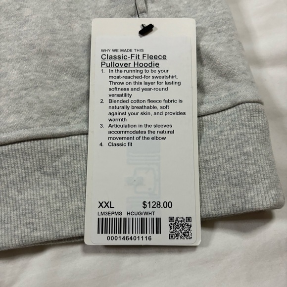 lululemon Classic-Fit Fleece Pullover Hoodie HCUG/WHT Light Gray Men’s Size XXL - Picture 7 of 7